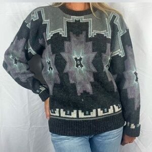Grey Purple 90's Vintage Michael Gerald Sweater Acrylic Wool Blend Size Medium